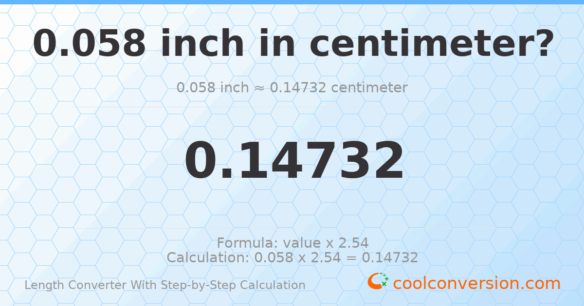 0.058 inches = 0.14732 centimeters