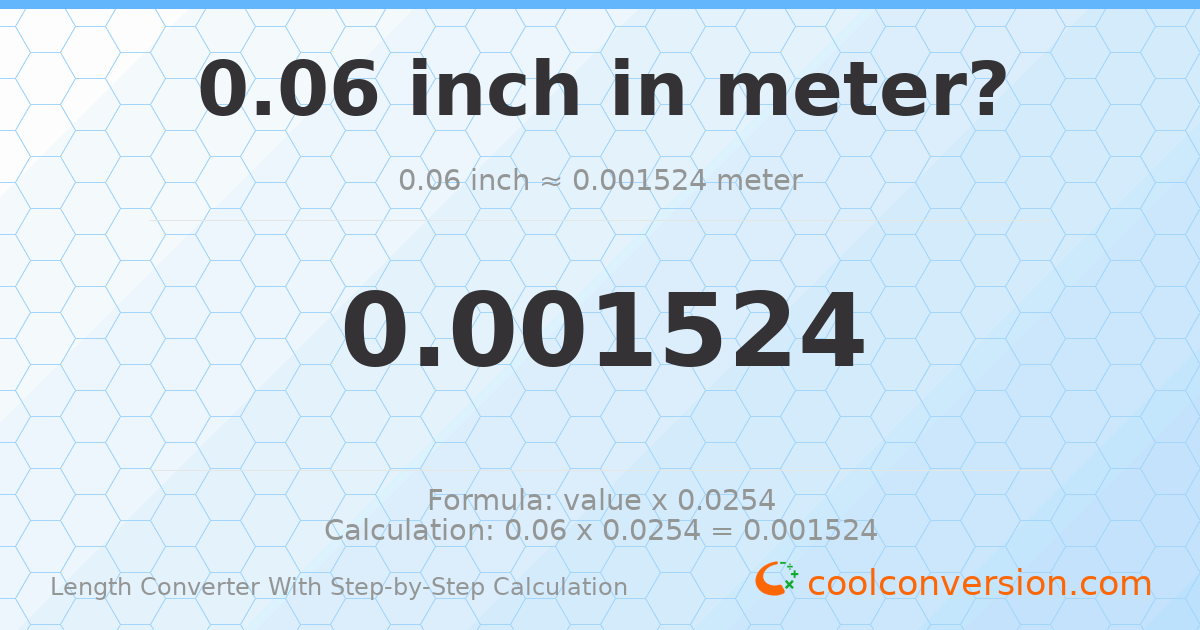0.06 inches = 0.001524 meters