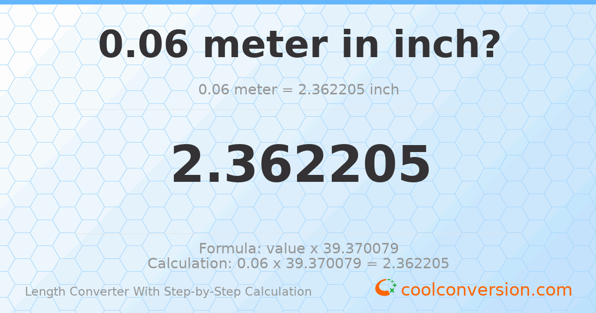 0.06 meters = 2.3622 inches