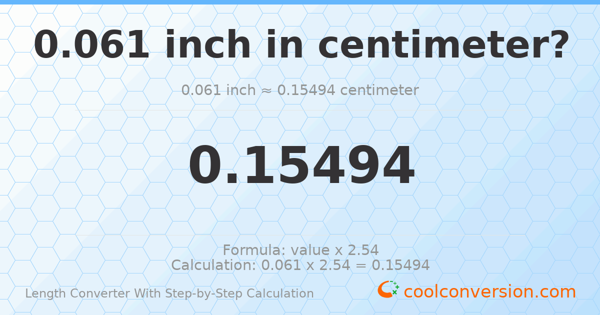 0.061 inches = 0.15494 centimeters