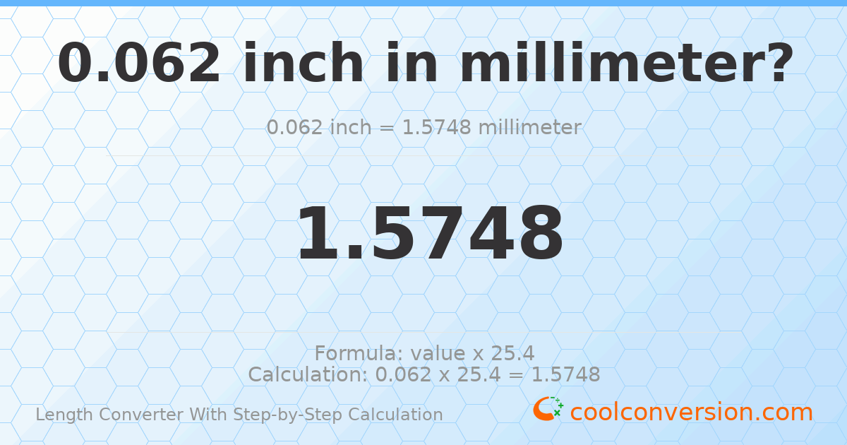 0.062 inches = 1.5748 millimeters