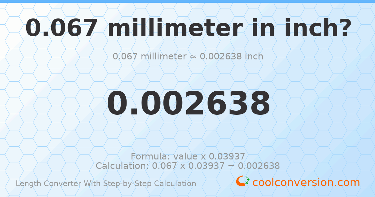 0.067 millimeters = 0.0026378 inches