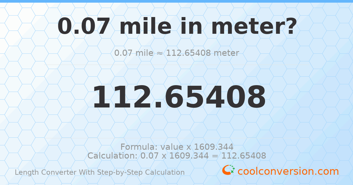 0.07 miles = 112.654 meters