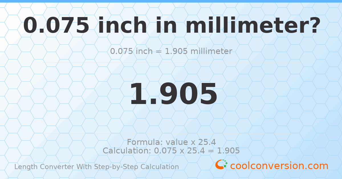0.075 inches = 1.905 millimeters