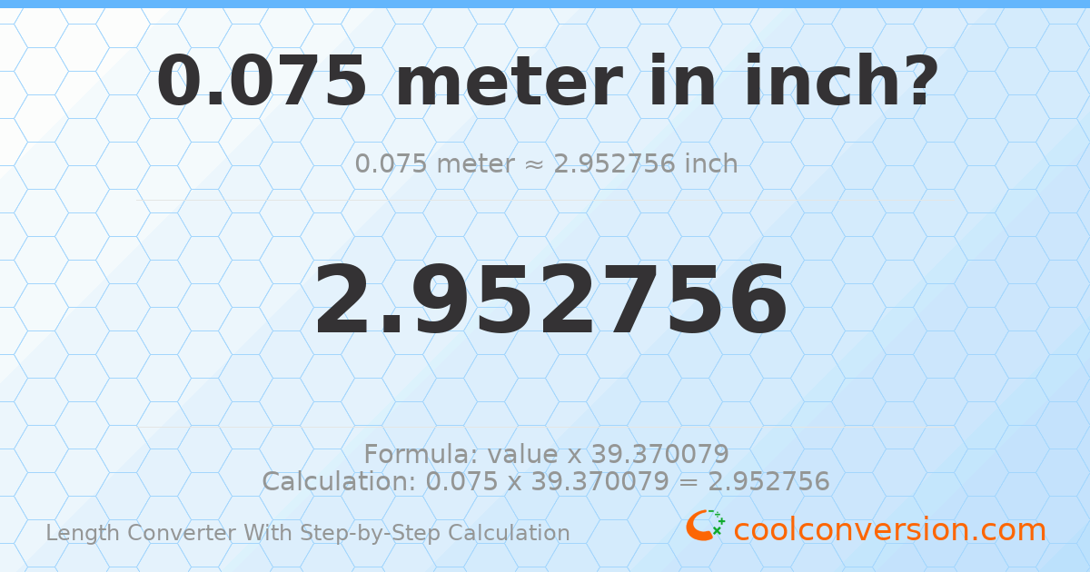 0.075 meters = 2.95276 inches