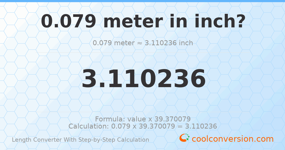 0.079 meters = 3.11024 inches