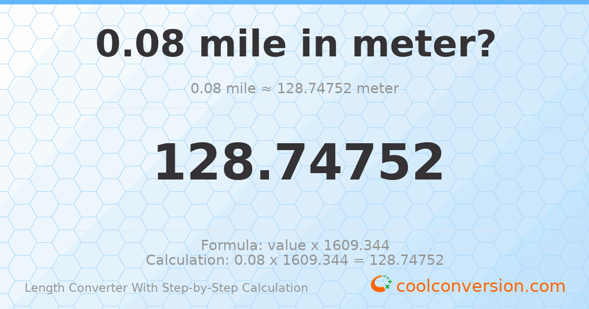 0.08 miles = 128.748 meters
