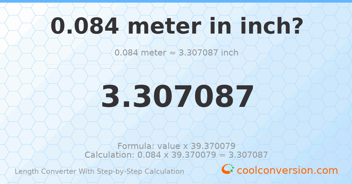 0.084 meters = 3.30709 inches
