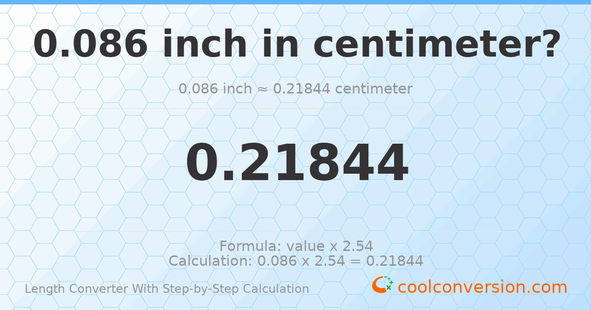 0.086 inches = 0.21844 centimeters