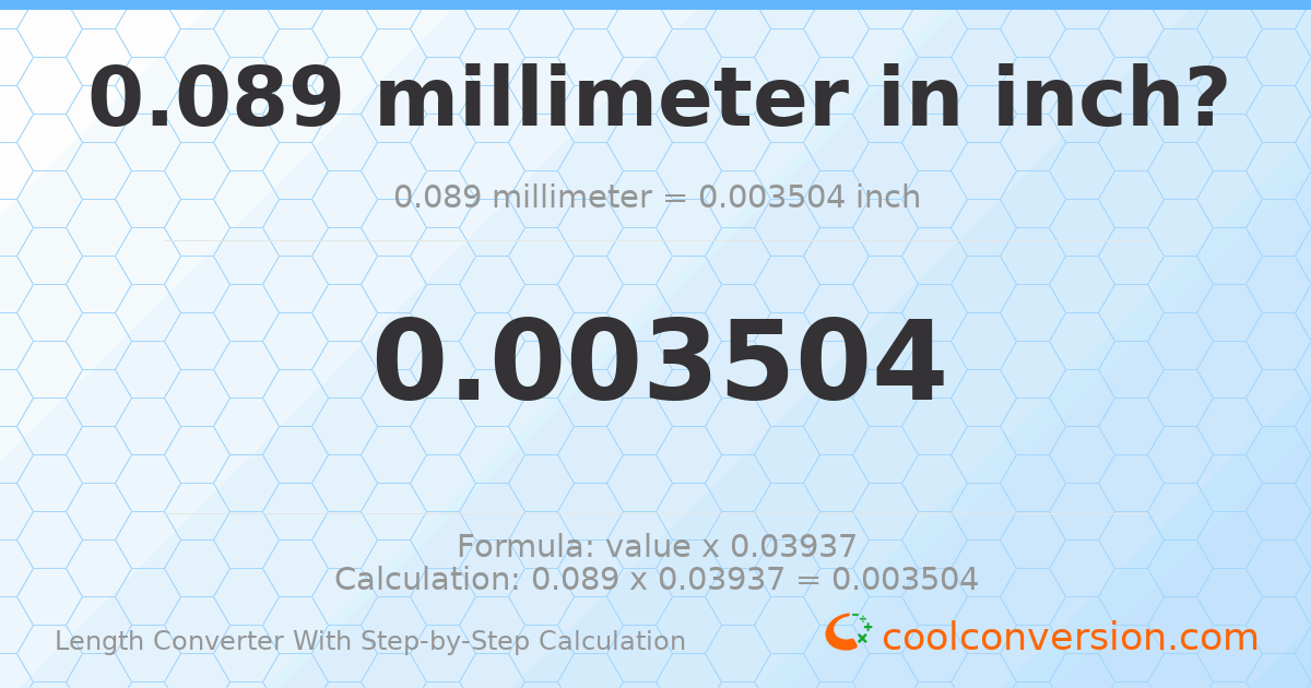 0.089 millimeters = 0.00350394 inches