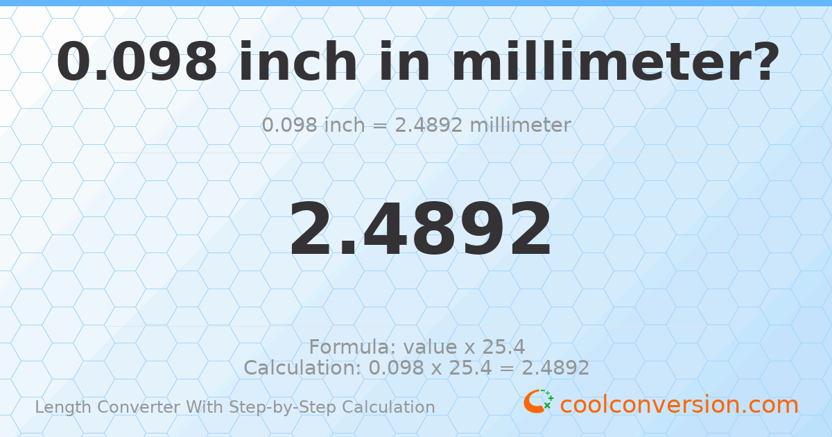 0.098 inches = 2.4892 millimeters