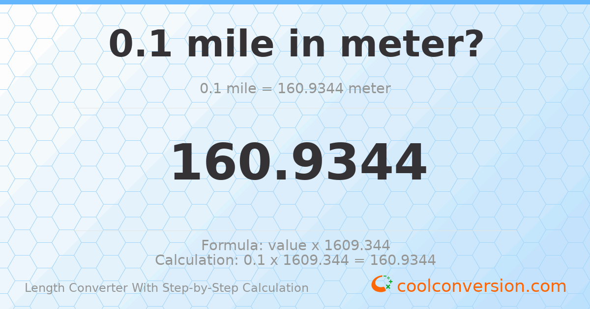 0.1 miles = 160.934 meters