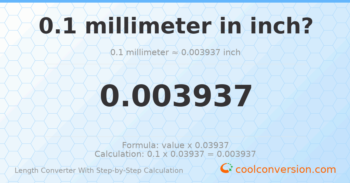 0.1 millimeters = 0.00393701 inches