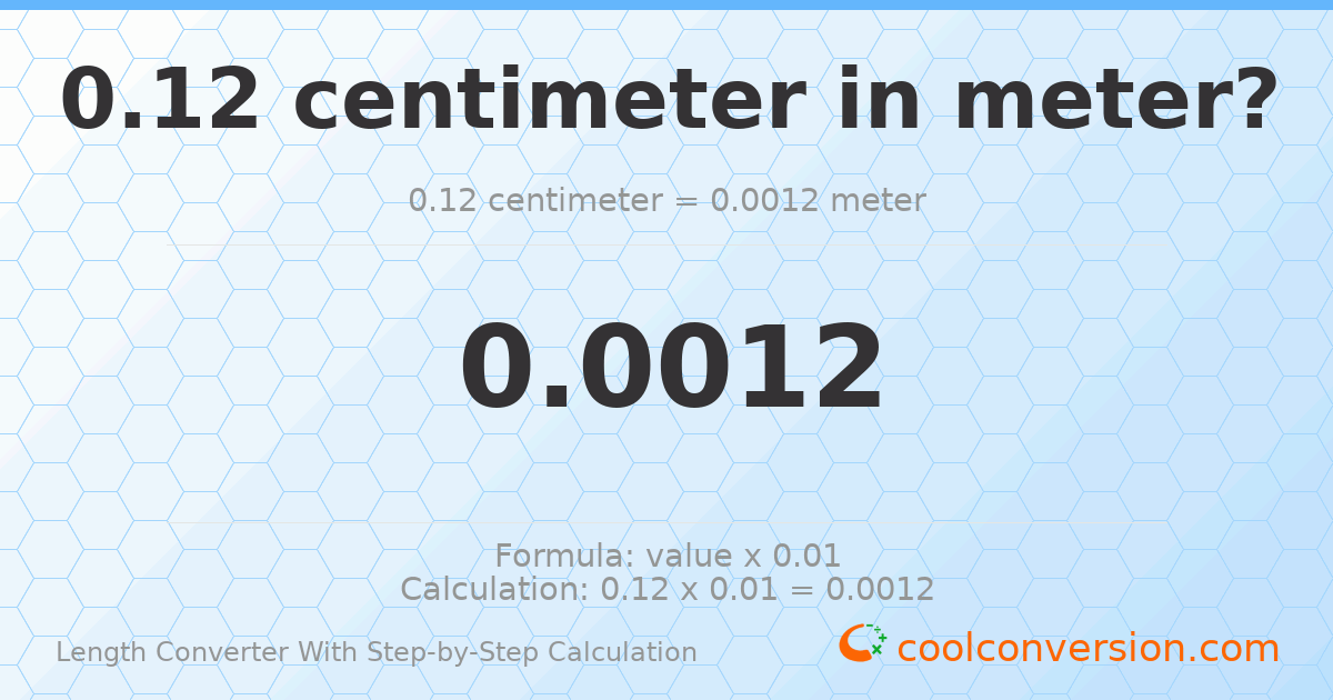 0.12 centimeters = 0.0012 meters