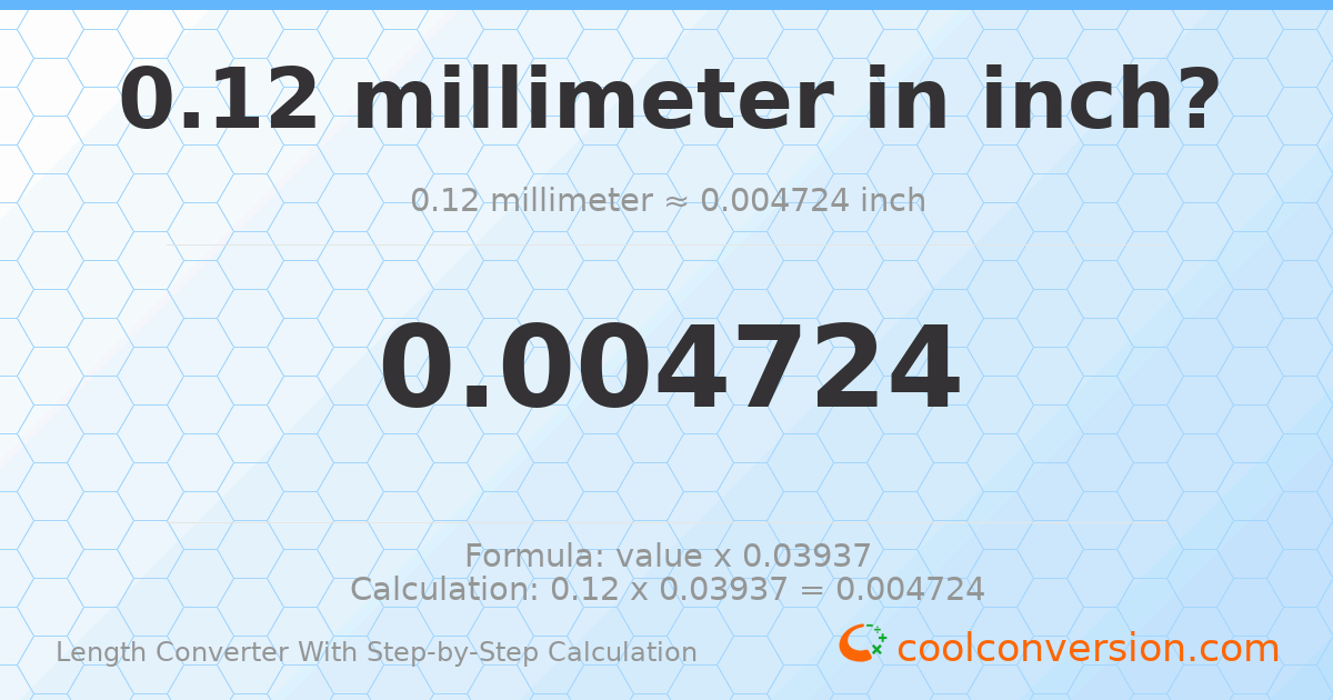 0.12 millimeters = 0.00472441 inches