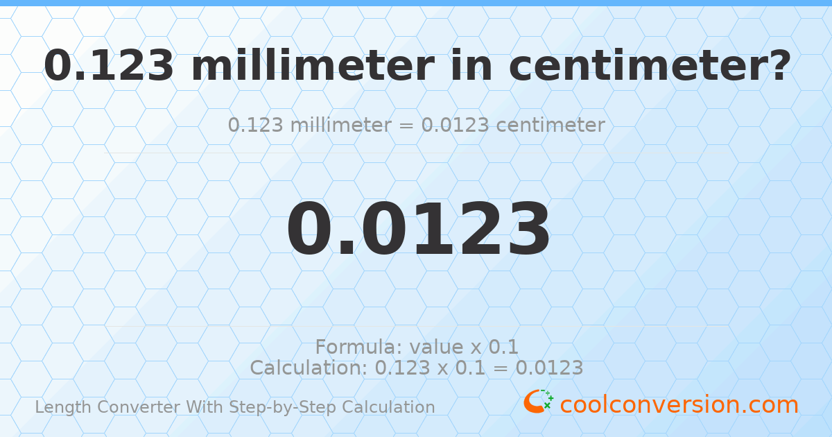 0.123 millimeters = 0.0123 centimeters