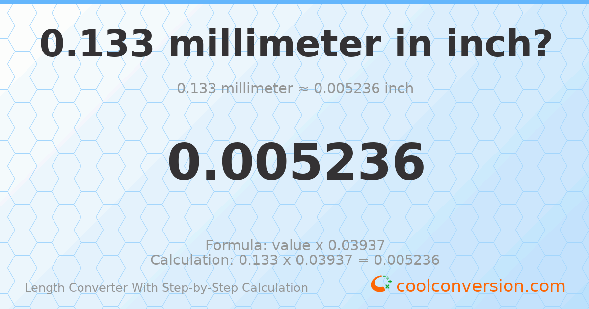 0.133 millimeters = 0.00523622 inches