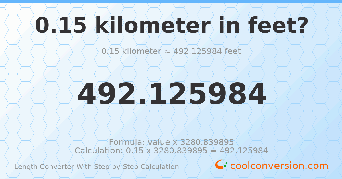 0.15 kilometers = 492.126 feet
