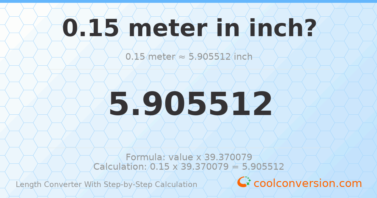 0.15 meters = 5.90551 inches