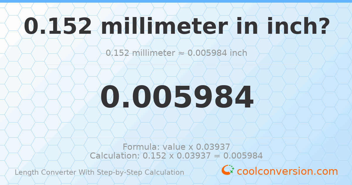 0.152 millimeters = 0.00598425 inches