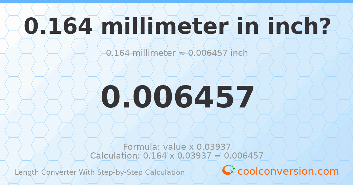 0.164 millimeters = 0.00645669 inches