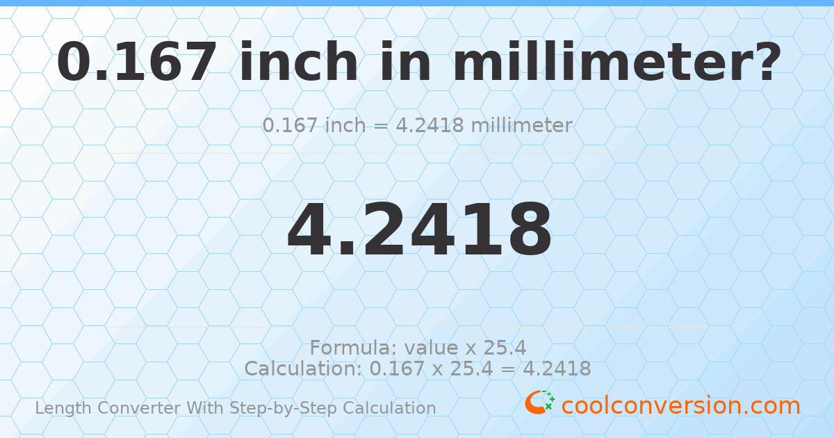 0.167 inches = 4.2418 millimeters
