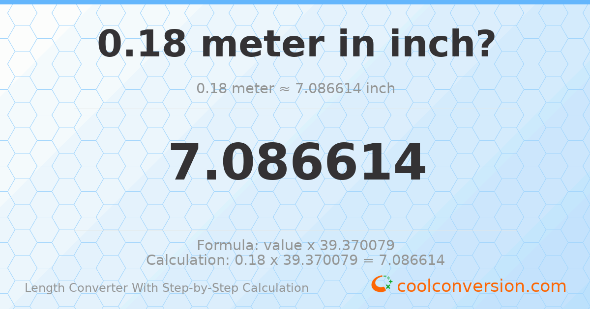0.18 meters = 7.08661 inches