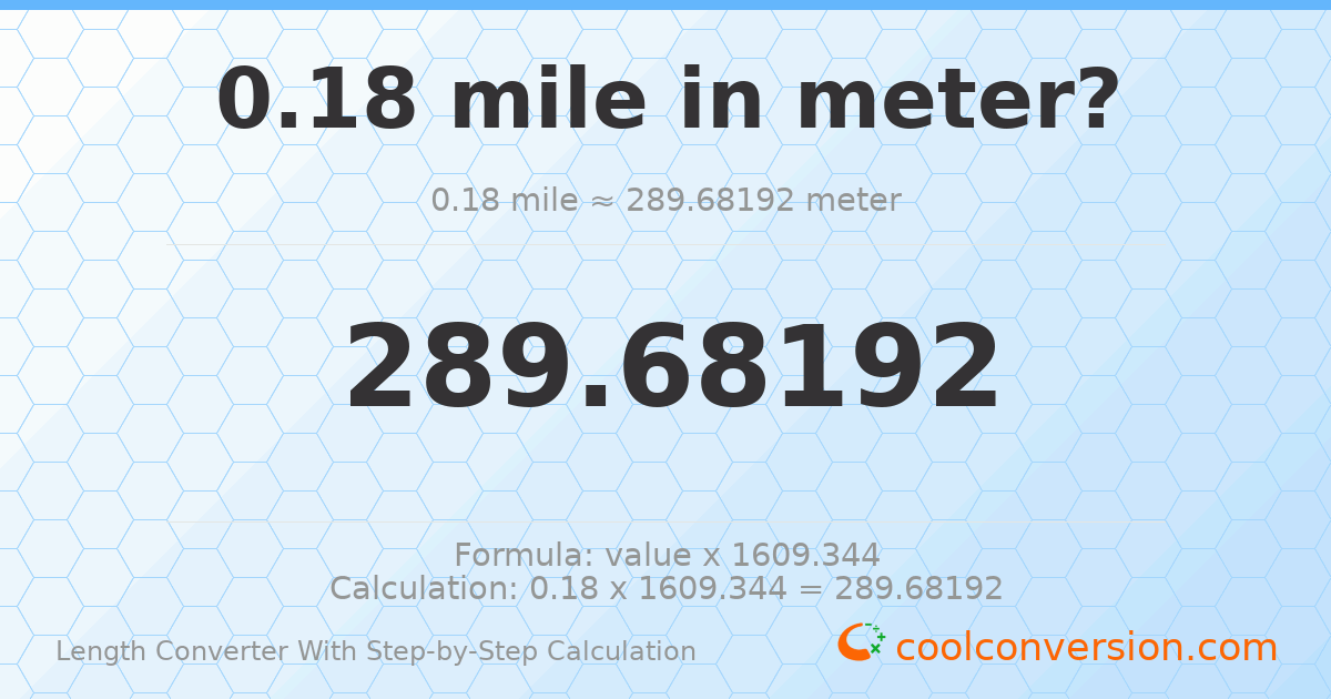 0.18 miles = 289.682 meters