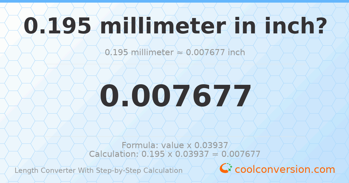 0.195 millimeters = 0.00767717 inches