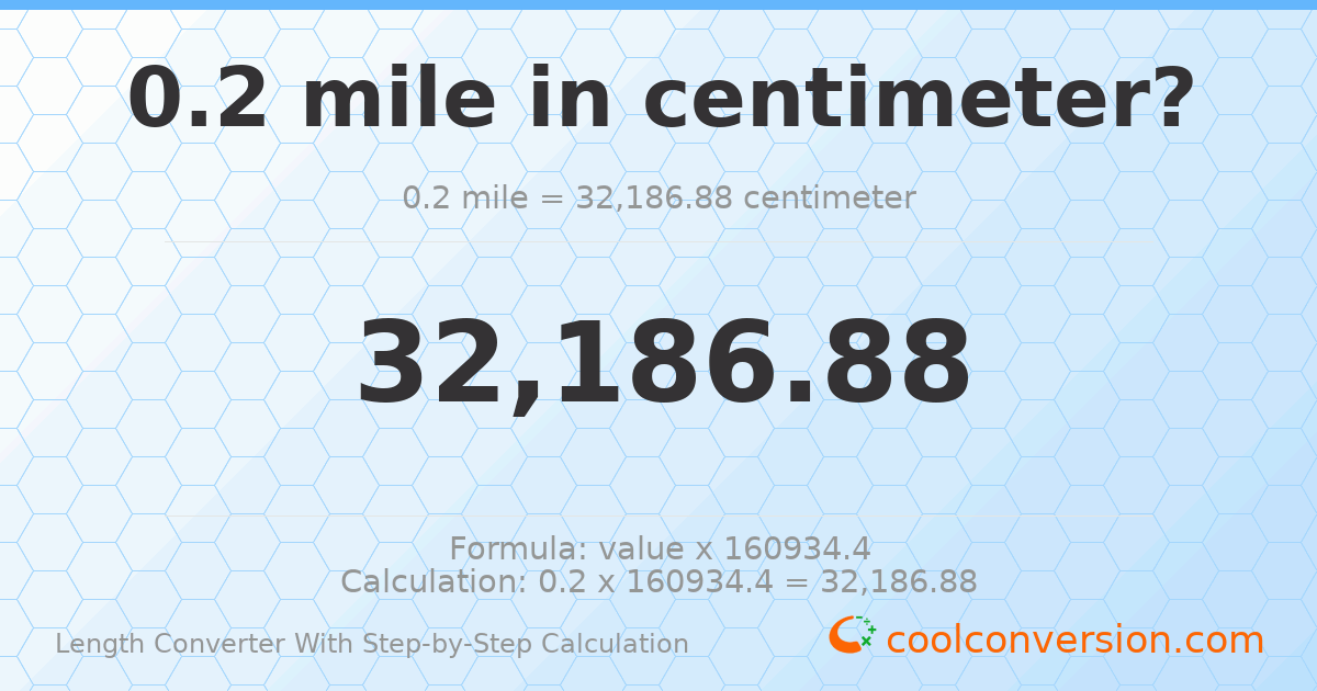 0.2 miles = 32186.9 centimeters
