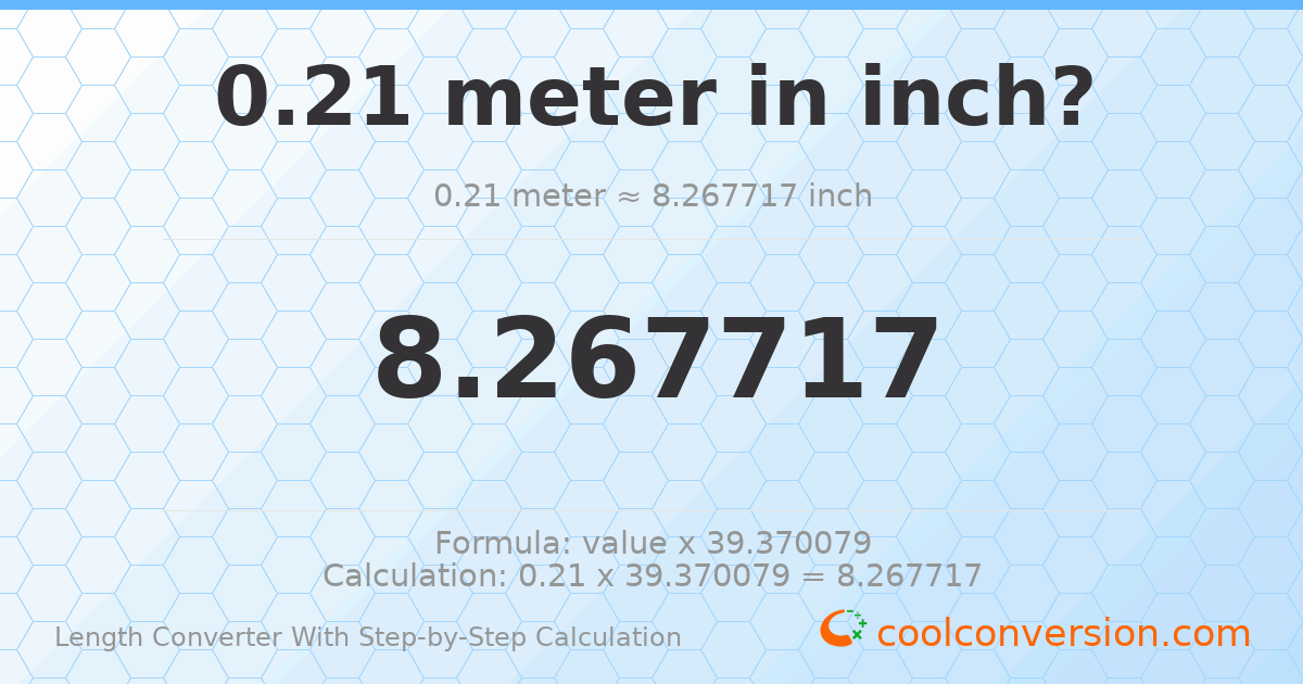 0.21 meters = 8.26772 inches