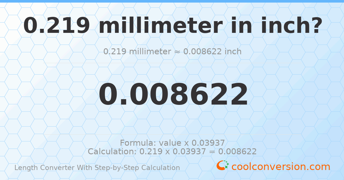 0.219 millimeters = 0.00862205 inches