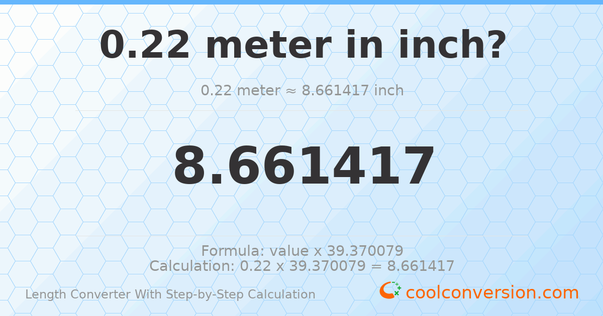 0.22 meters = 8.66142 inches