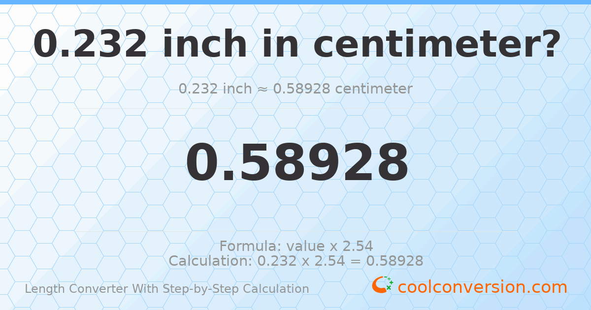 0.232 inches = 0.58928 centimeters