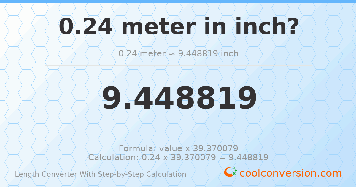 0.24 meters = 9.44882 inches