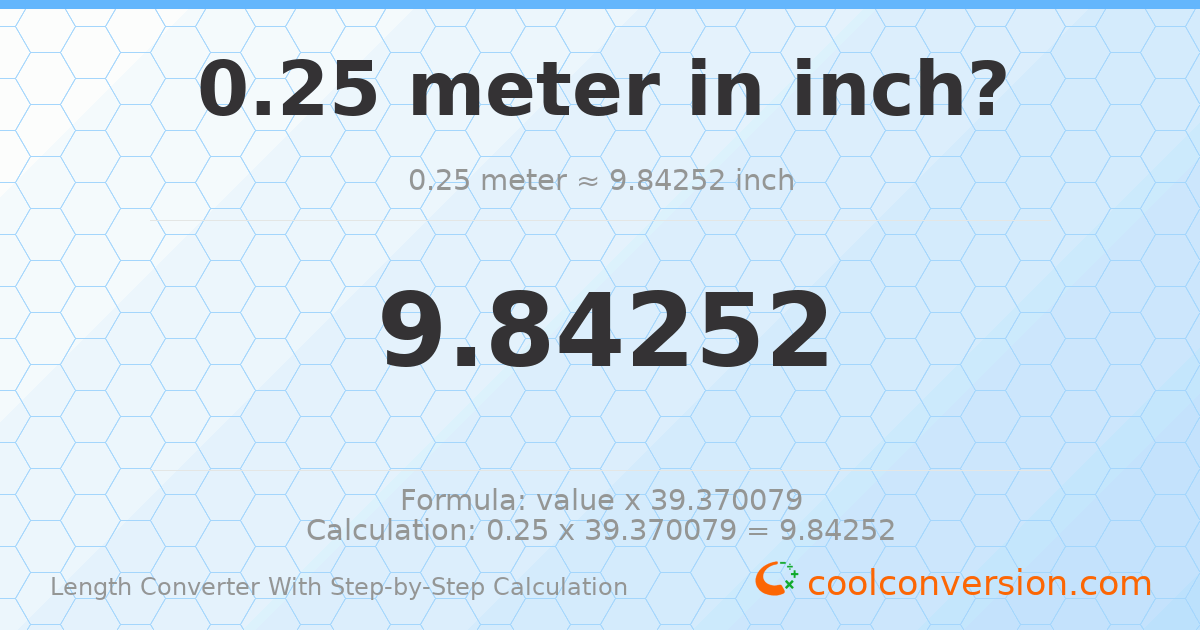 0.25 meters = 9.84252 inches