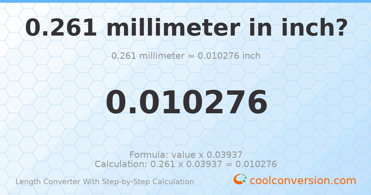 0.261 millimeters = 0.0102756 inches
