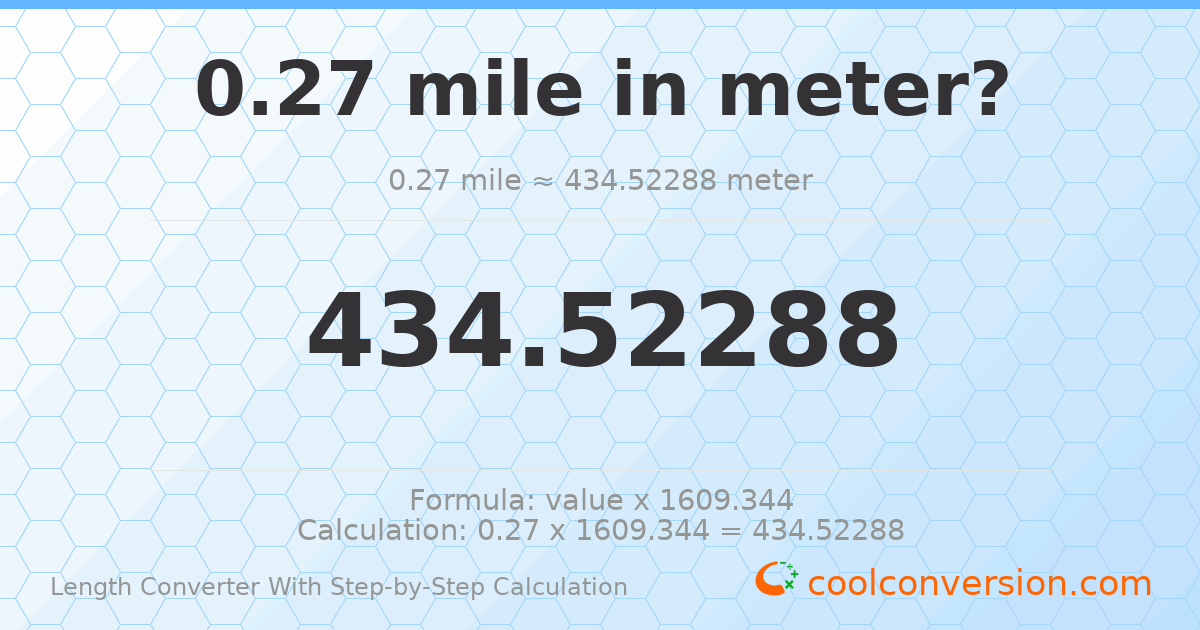 0.27 miles = 434.523 meters