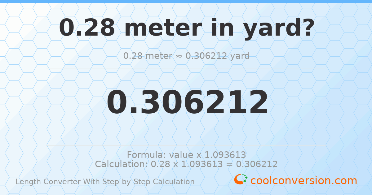 0.28 meters = 0.306212 yards