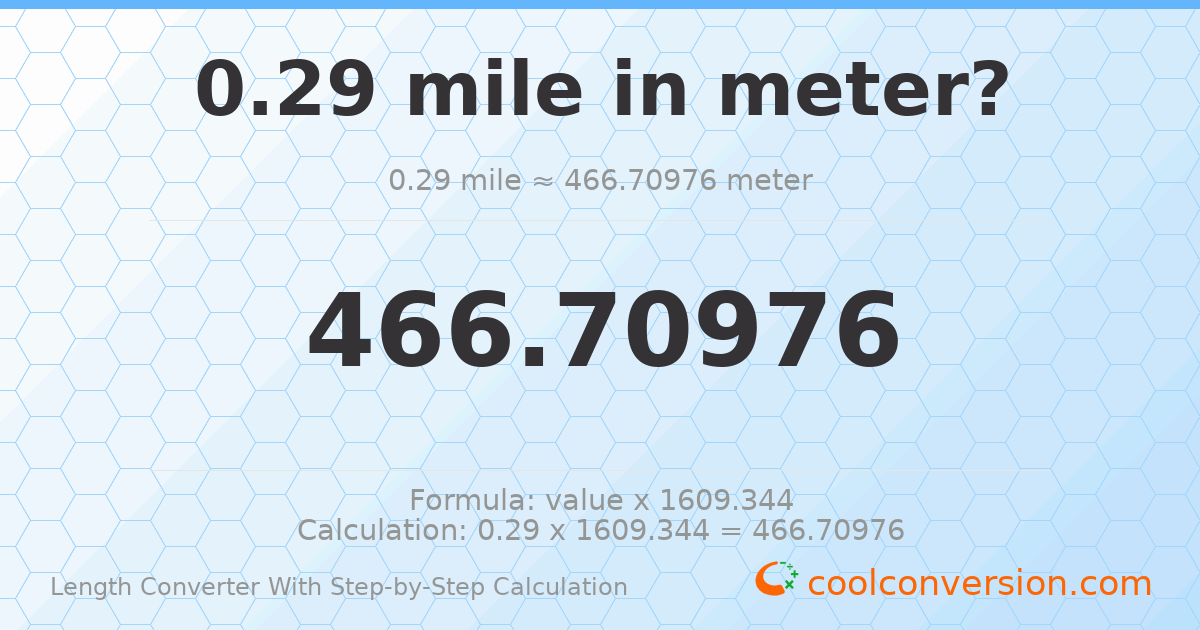 0.29 miles = 466.71 meters