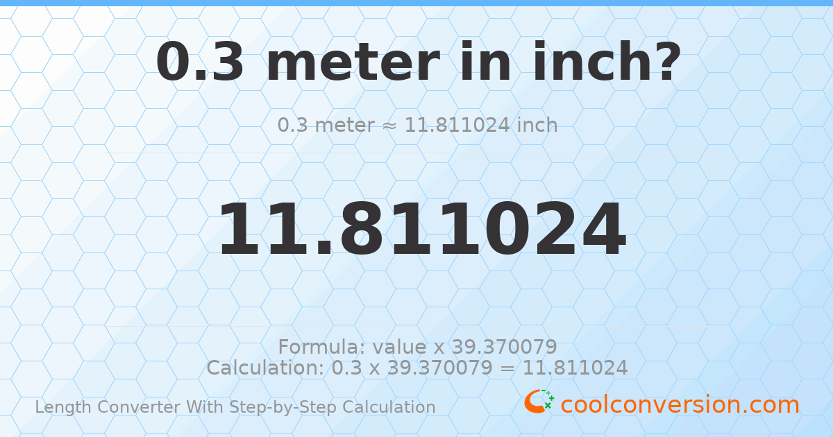 0.3 meters = 11.811 inches