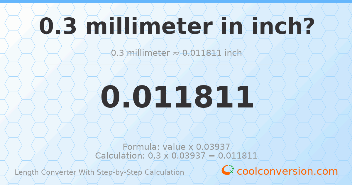 0.3 millimeters = 0.011811 inches