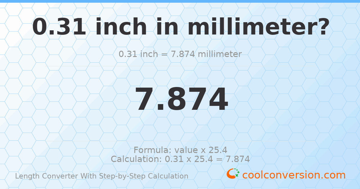 0.31 inches = 7.874 millimeters