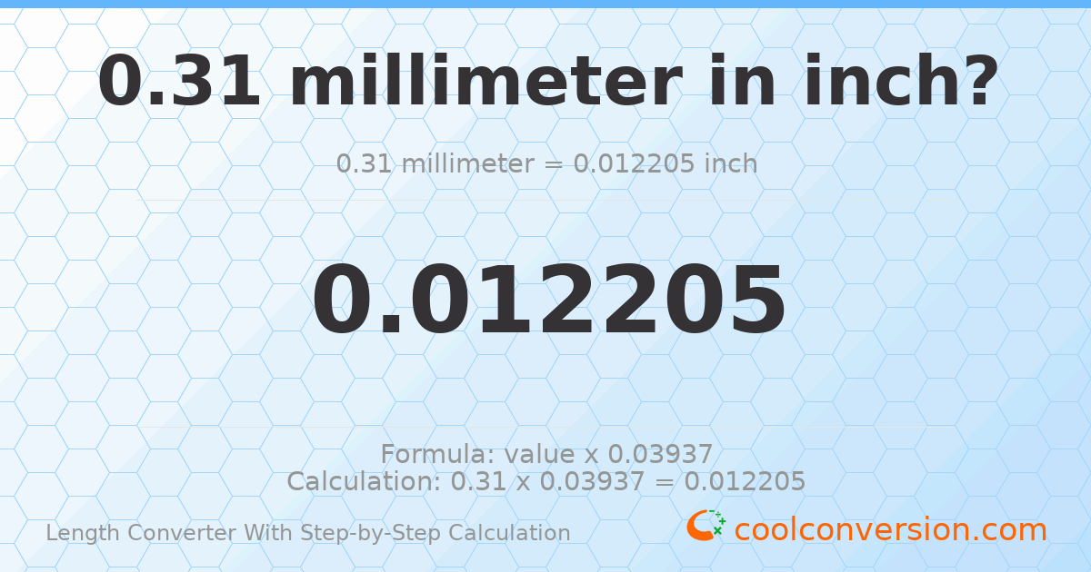 0.31 millimeters = 0.0122047 inches