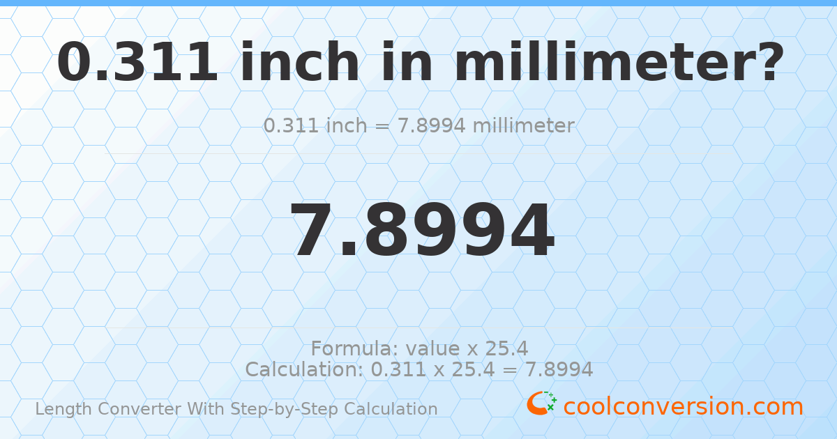 0.311 inches = 7.8994 millimeters