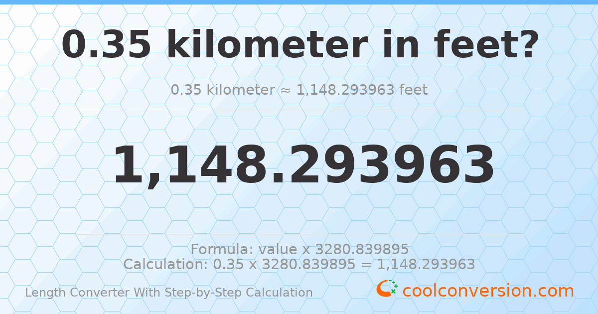 0.35 kilometers = 1148.29 feet