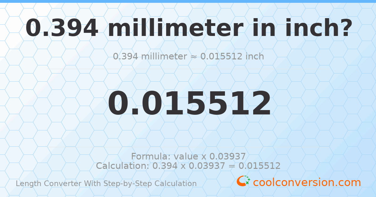 0.394 millimeters = 0.0155118 inches