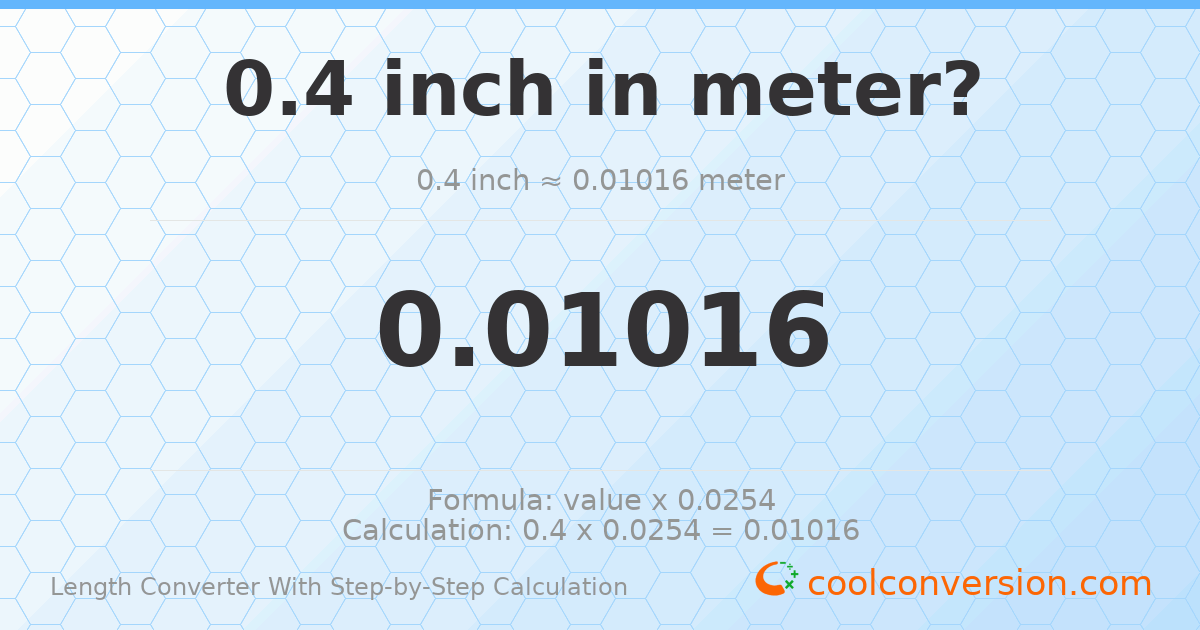 0.4 inches = 0.01016 meters