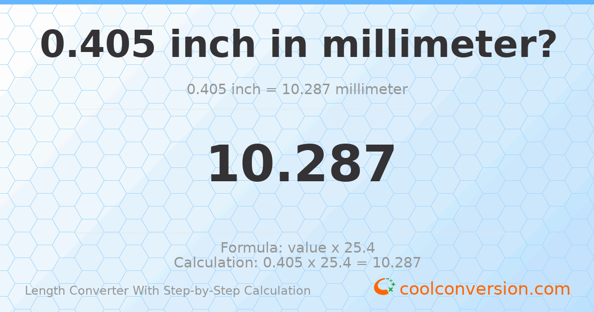 0.405 inches = 10.287 millimeters