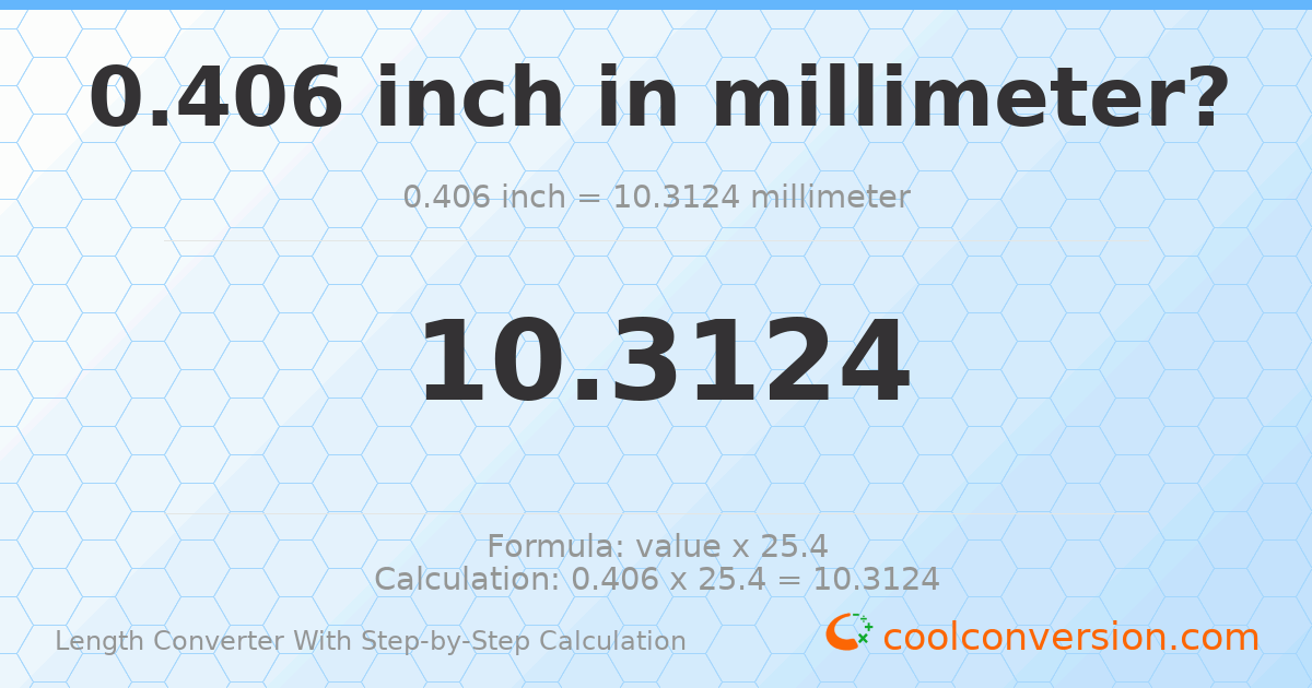 0.406 inches = 10.3124 millimeters